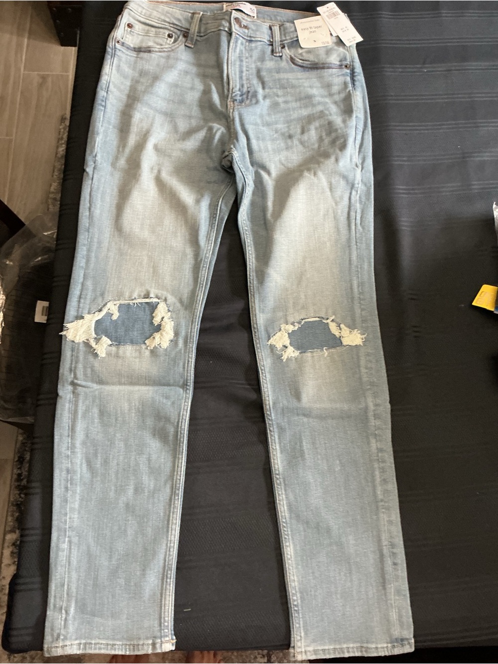 abercrombie kids light blue ripped skinny jeans